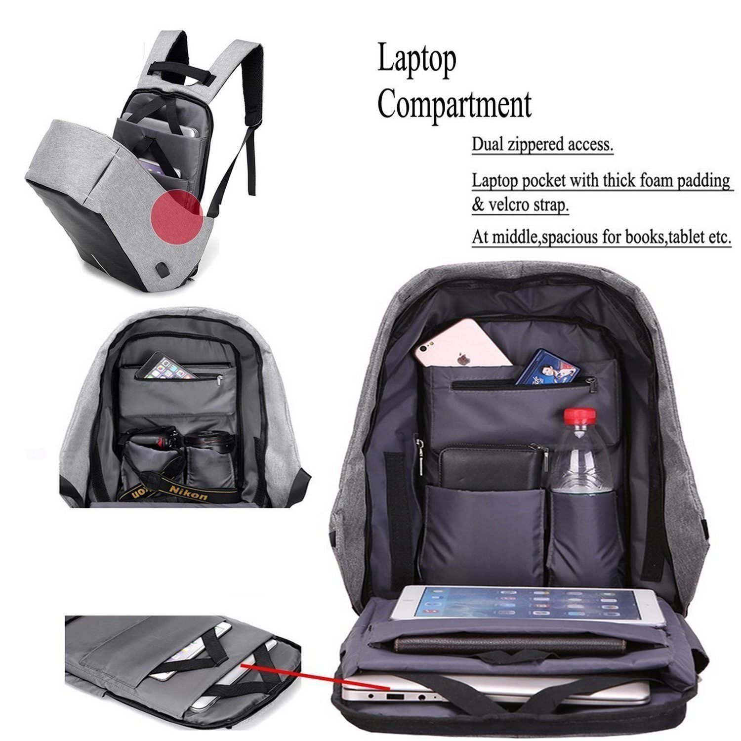 Buy Anti Theft Backpack USB Charging Port 15 Inch Laptop Bag (unisex