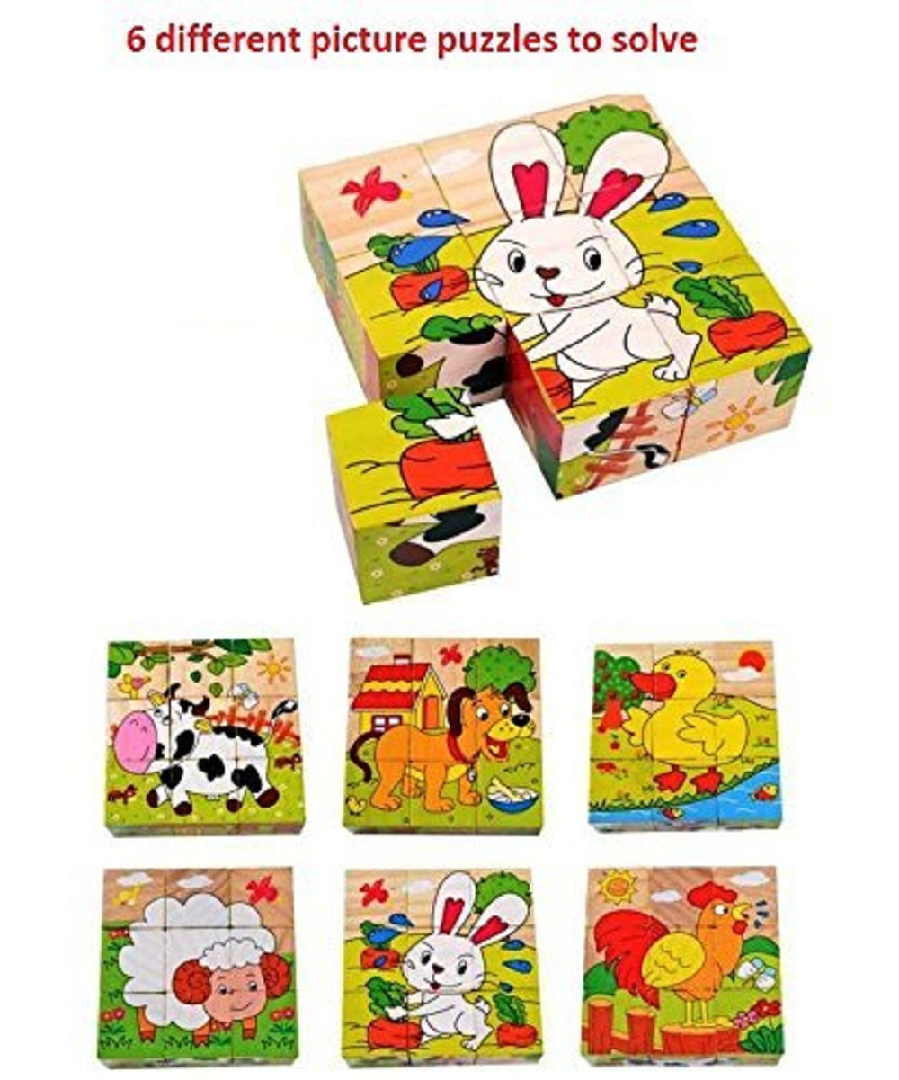SHRIBOSSJI Colorful Wooden Block Picture Puzzle For Toddlers And Small Children  Farm Theme   9 Pieces 