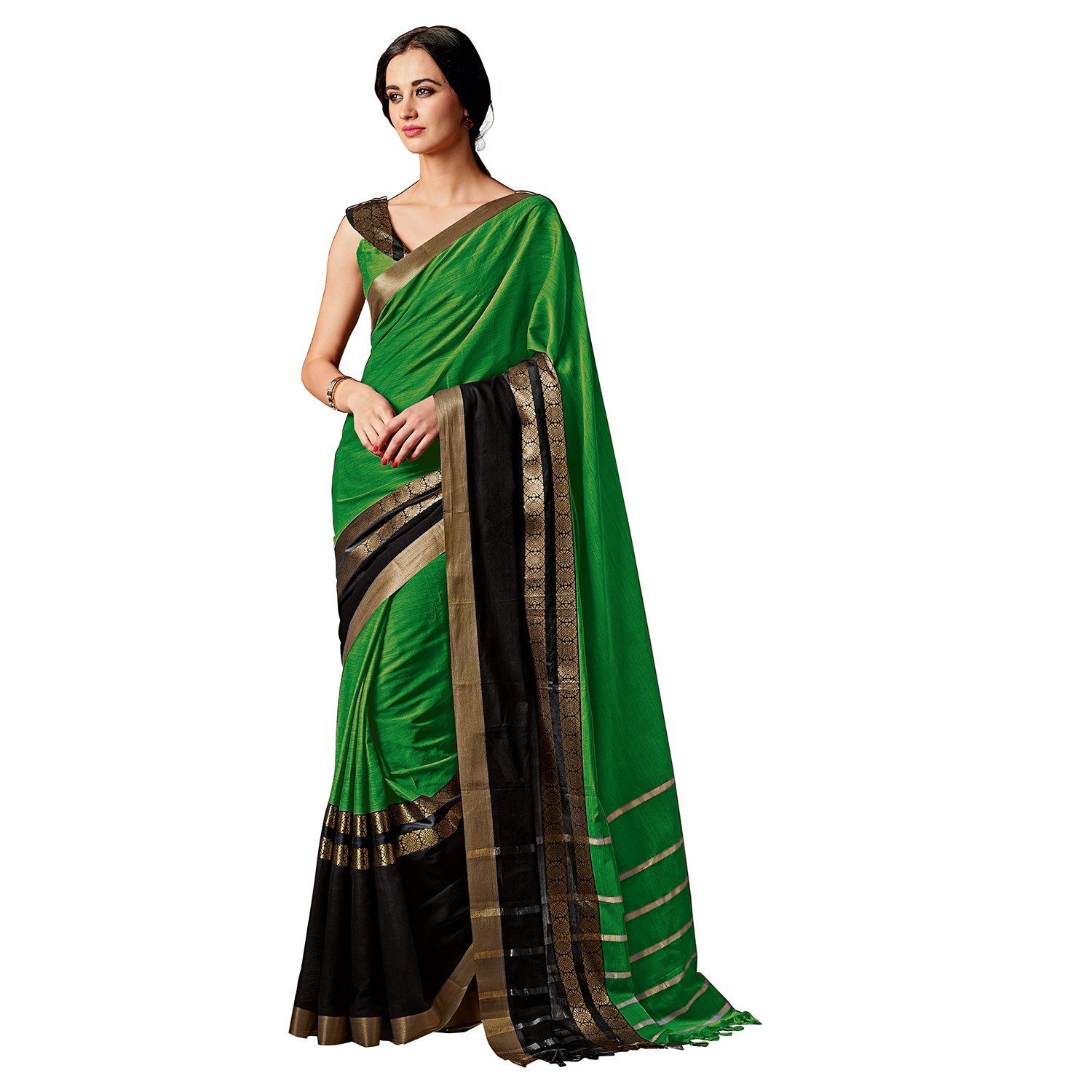 Buy Indian Beauty Women's Green Color Cotton Silk Saree