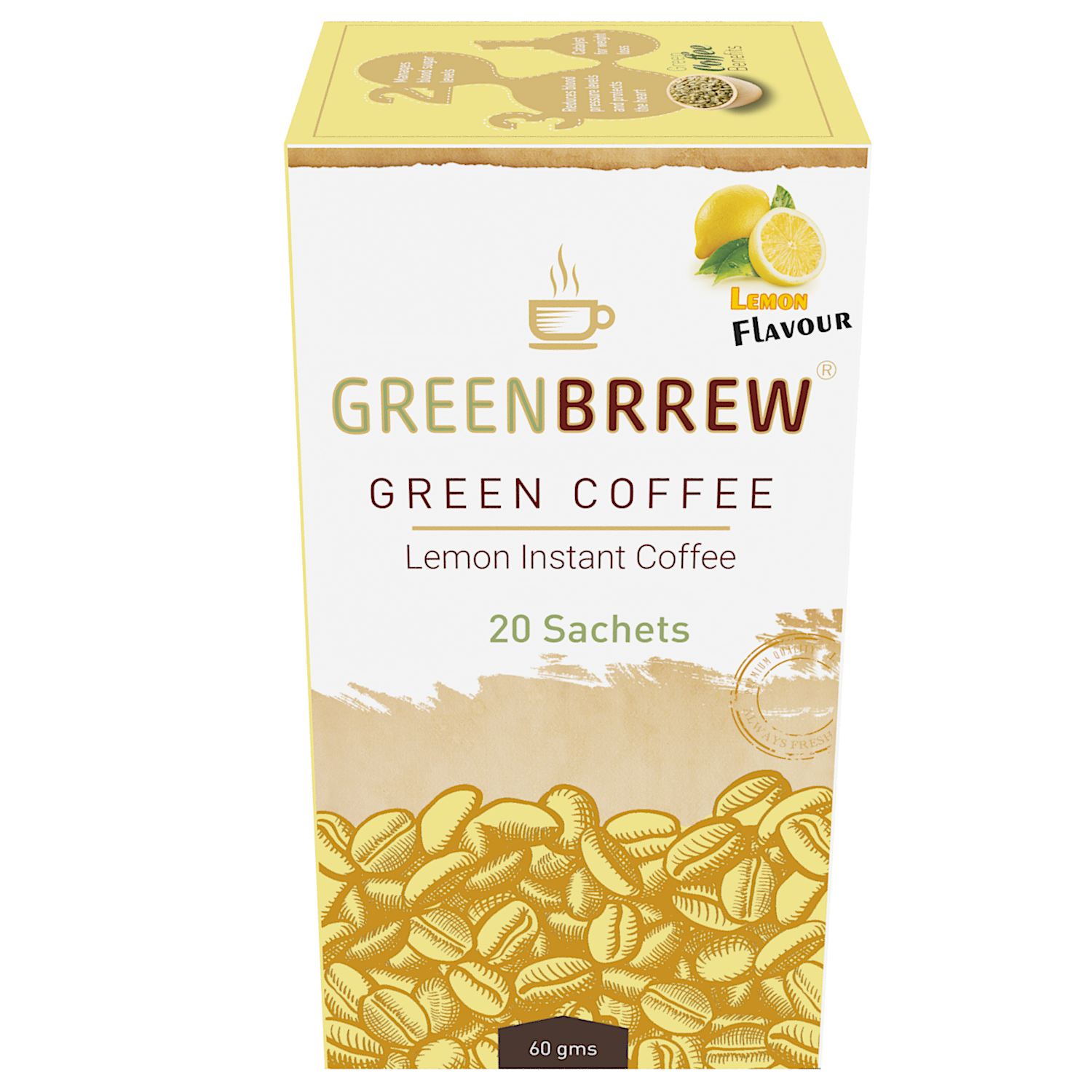 Greenbrrew Instant Green Coffee  Lemon Flavour  Weight Loss   20'sachets, 60g