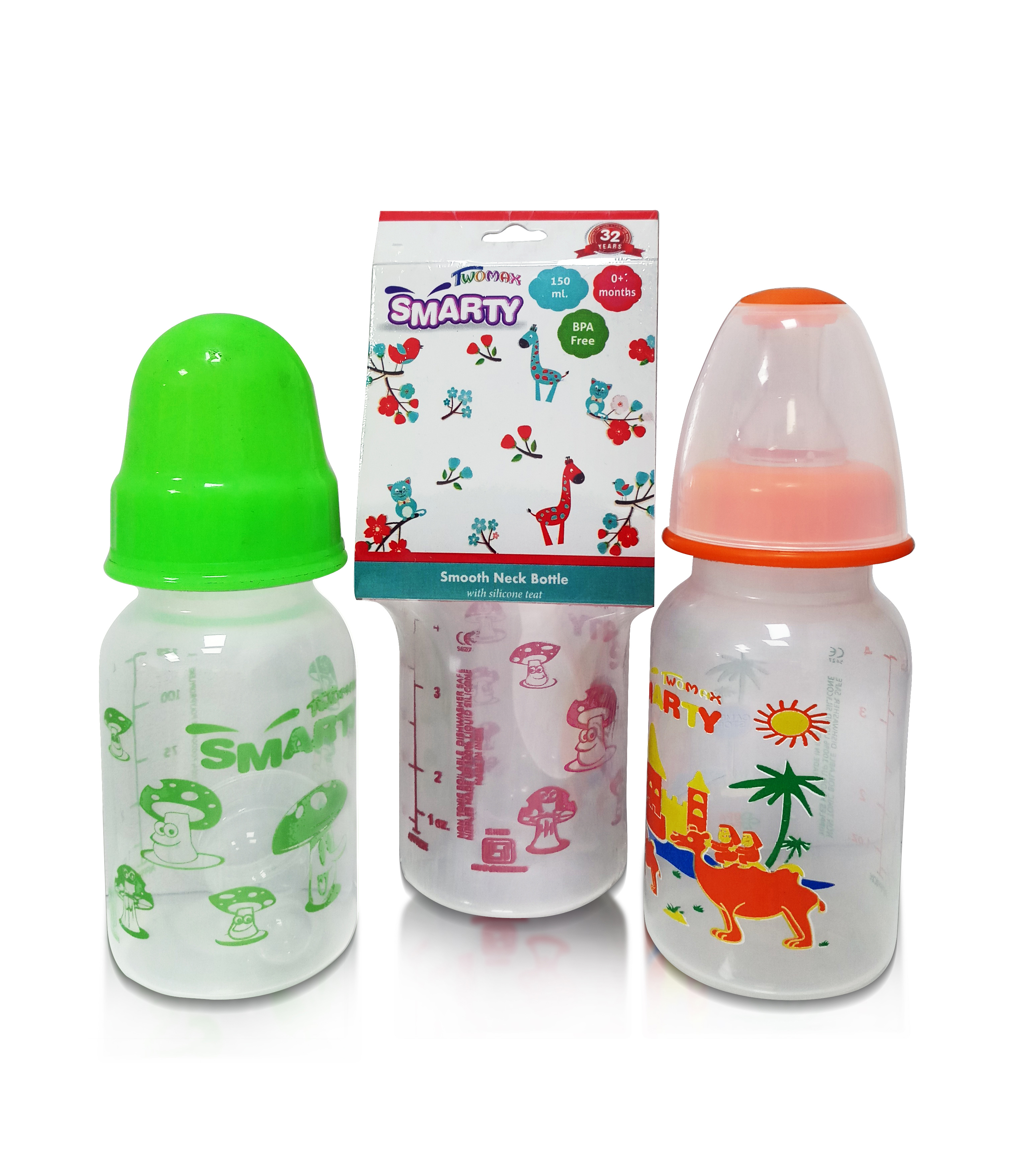 Buy Combo Set of 3 Baby Feeding Bottle 150ml Print, Round Plain and