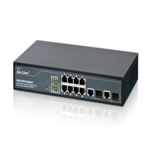AirLive POE FSH1008AT 8 port POE 10/100Mbps + 2 Combo Gigabit 10/100/1000mbps 802.3at Device Guard Web Smart Switch