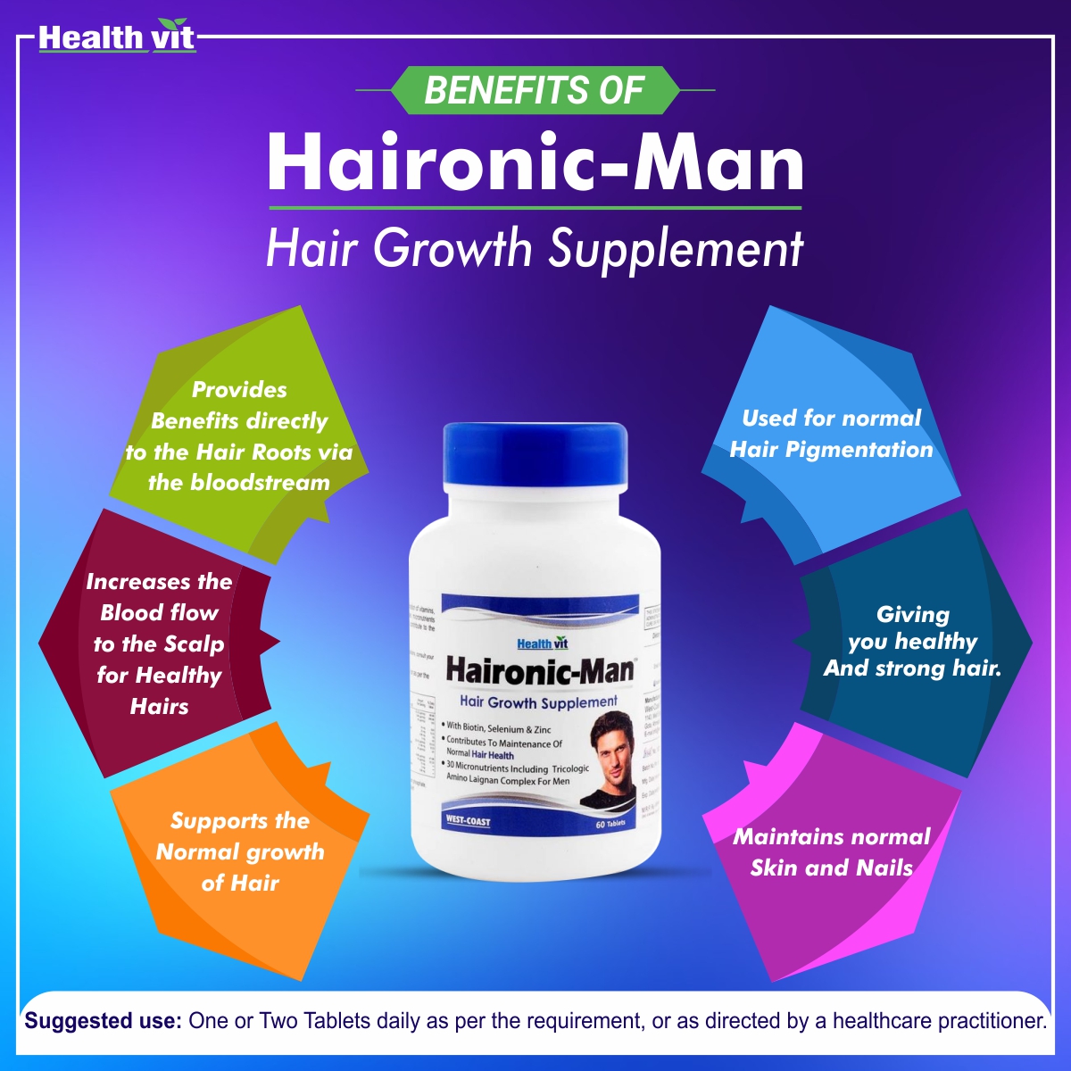 Buy Healthvit Haironic-Man Hair Growth Formula For Longer, Stronger ...