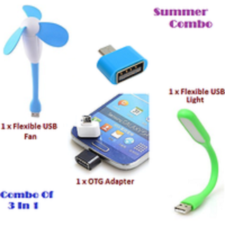 Combo 3 in 1 Portable Flexible design USB Fan, USB LED and Otg Adopter