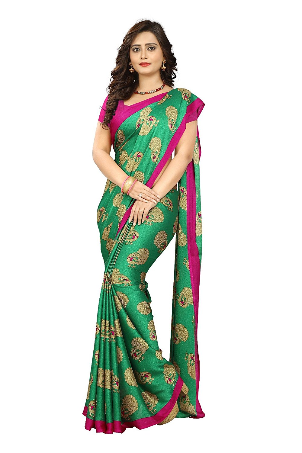 Buy Indian Beauty Women's Peacock Printed Mysore Silk Printed Saree ...