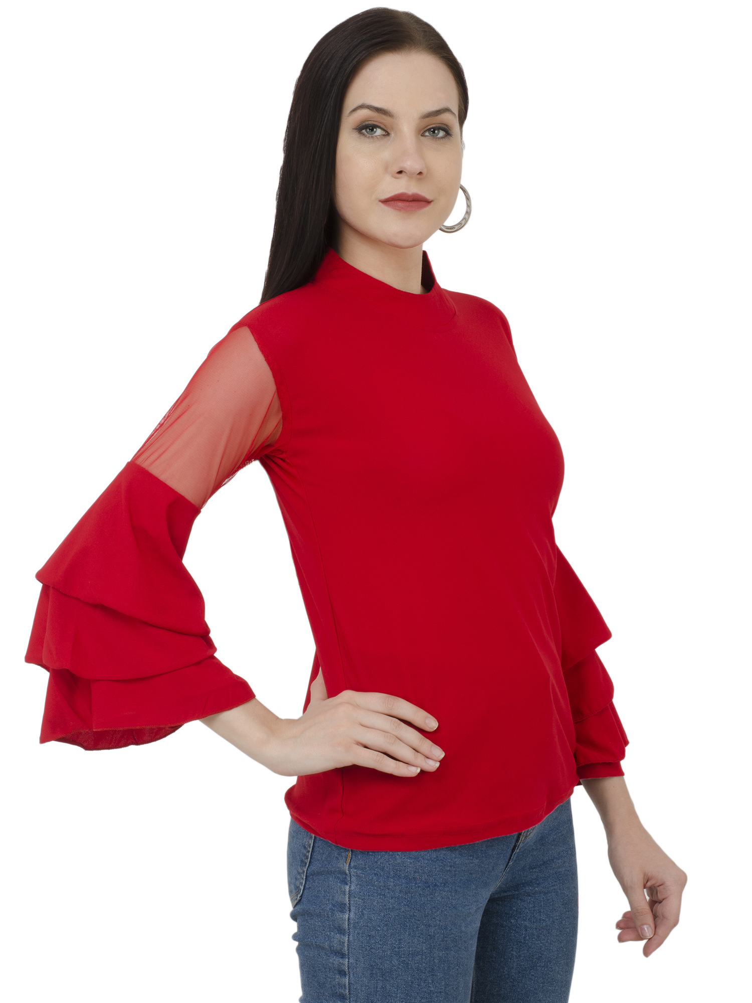 Buy BuyNewTrend Red Bell Sleeve Crepe Top For Women Online @ ₹399 from ...