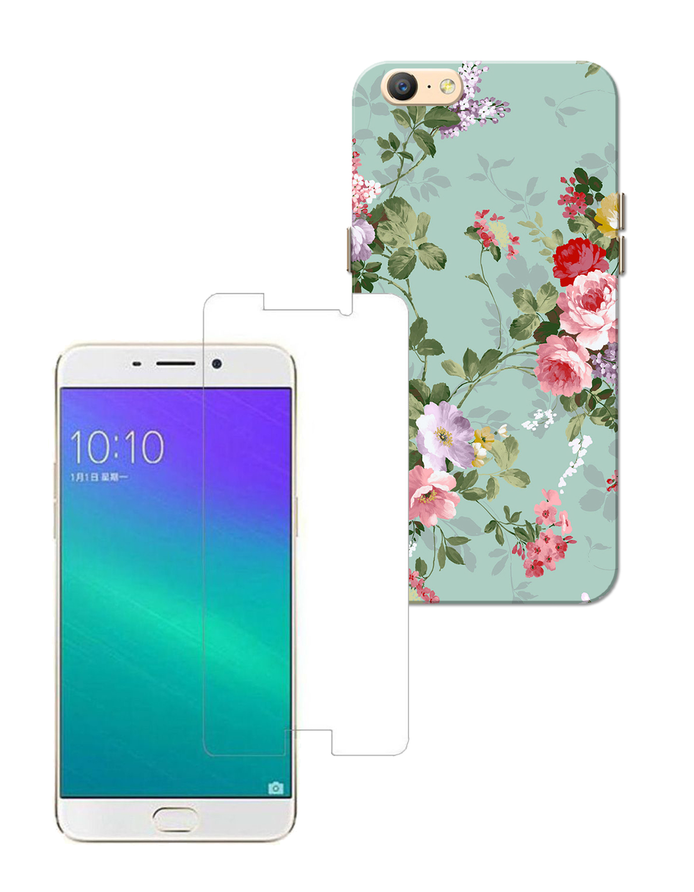 Buy Combo of Oppo A57 Floral Case with Screen Protector Hard Back