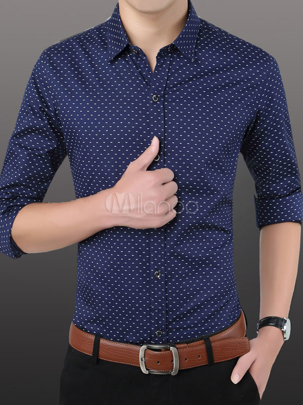 Buy Blue Sea Men's Navy Blue Dotted Shirts Online @ ₹479 from ShopClues