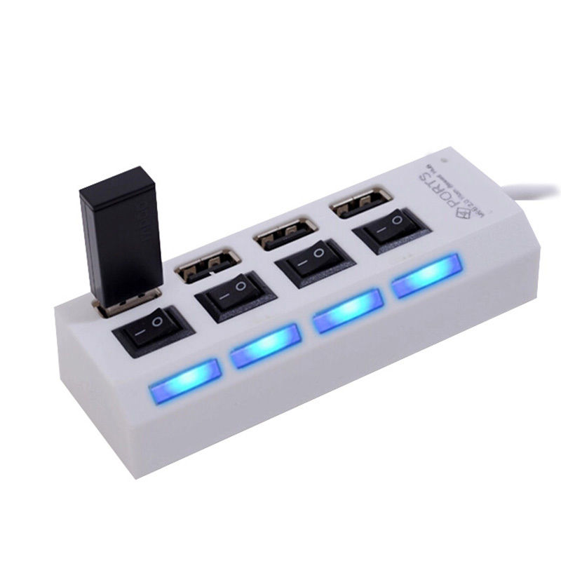 High Speed 4 Port USB HUB 2.0 With Individual Switches   White