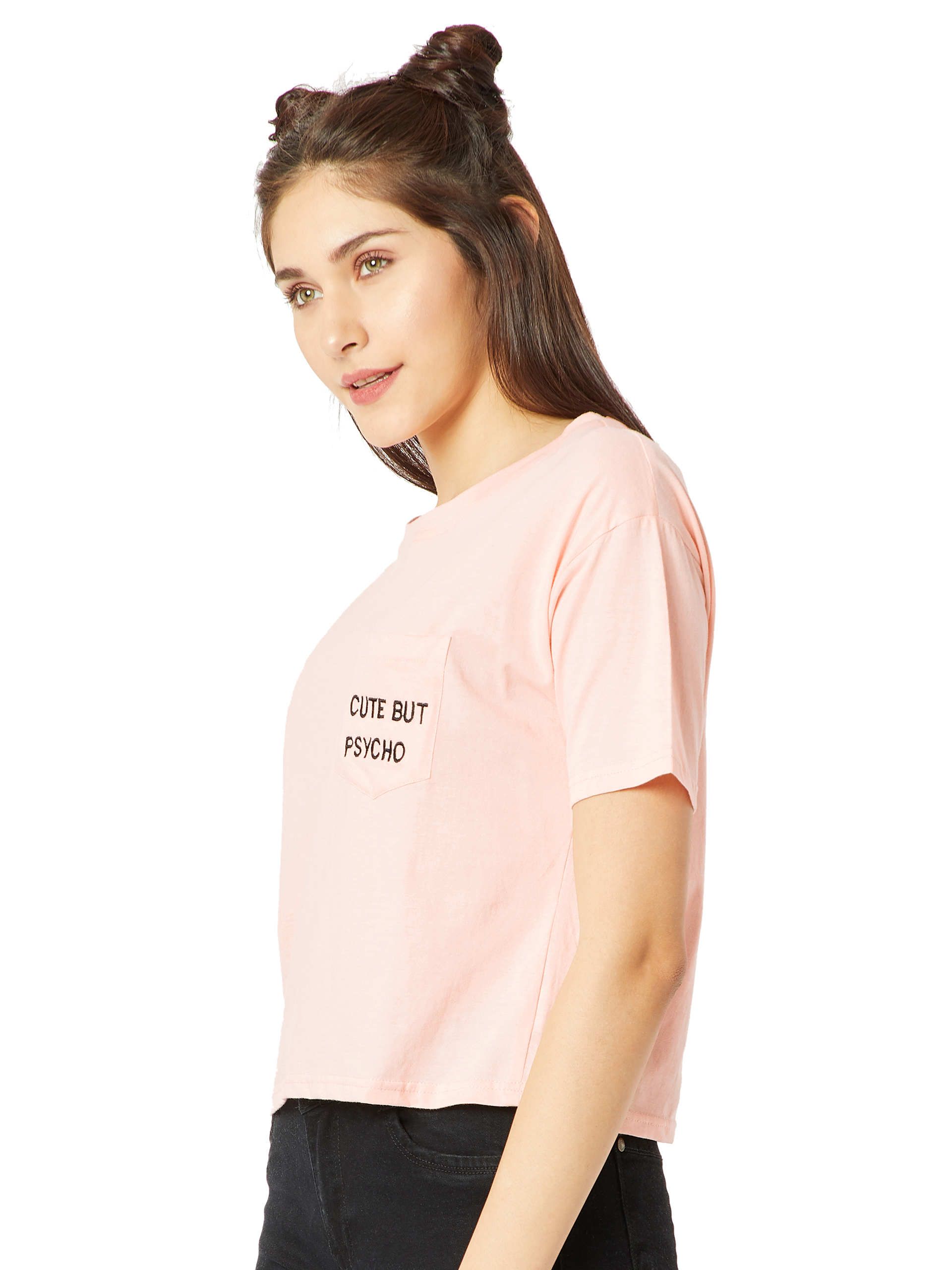 Women's Embroidered Peach & White Relaxed Fit Shirt with Scalloped Hem