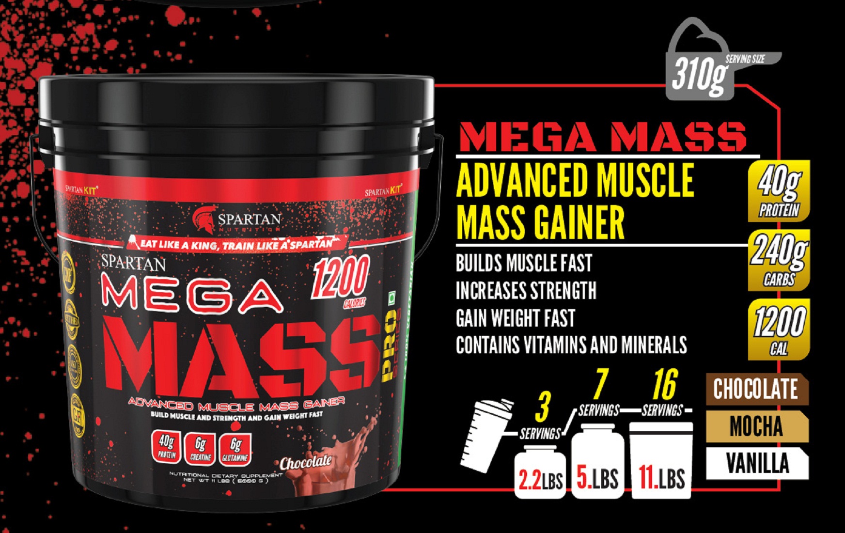 Buy Spartan Nutrition Mega Mass Pro Series Weightmass Gainer 11lbs Chocolate Online ₹5999 1536