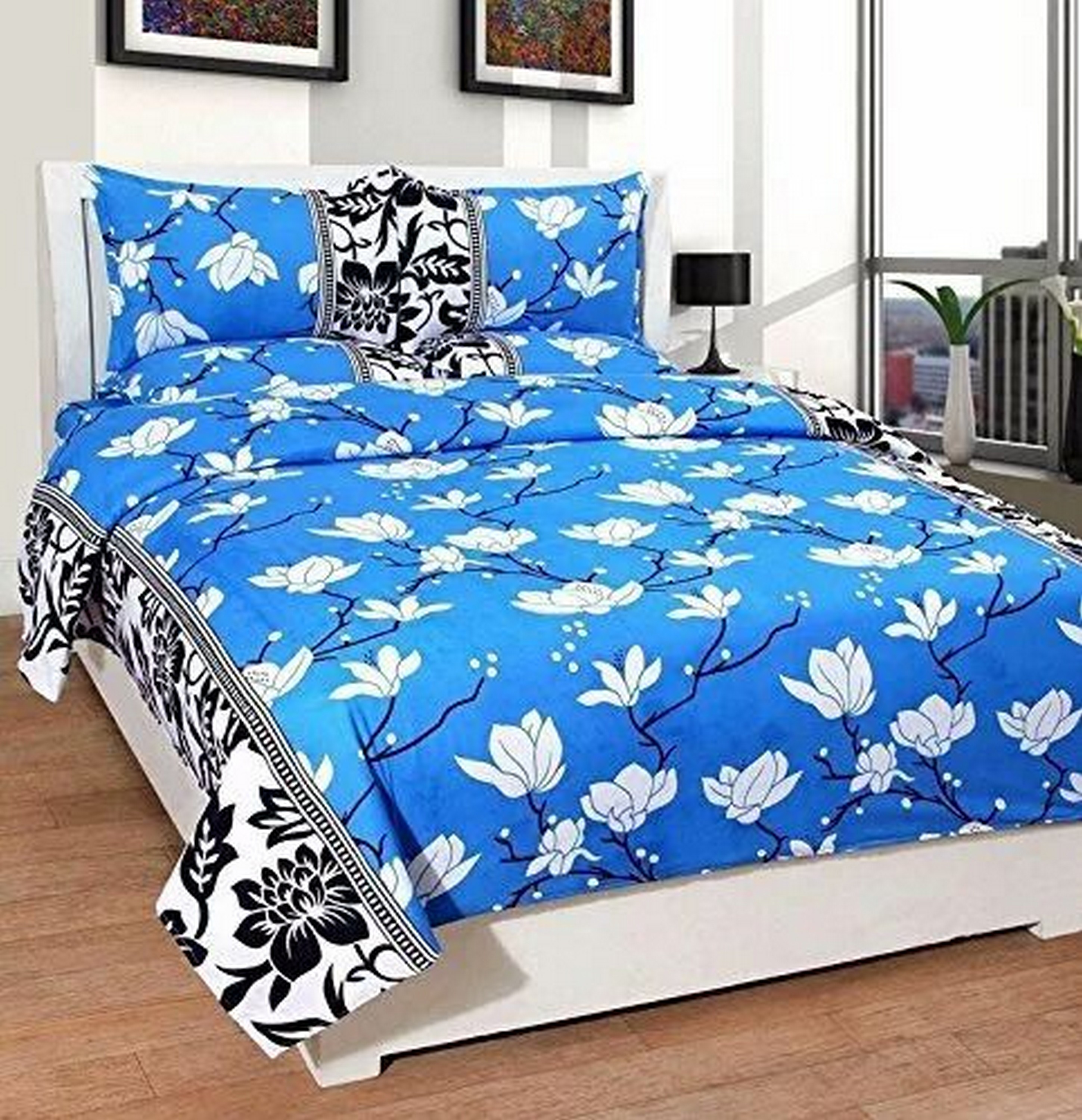 Buy PolyCotton Set of 1 Double Bedsheet With 2 Pillow Covers Online ...