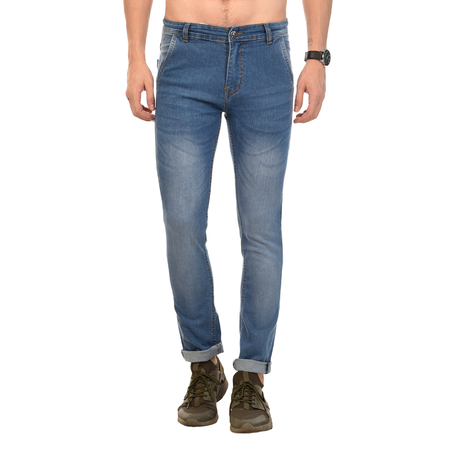 Buy Druthers Men'S Casual Solid Washed Lycra Denim Jeans - Light Blue ...