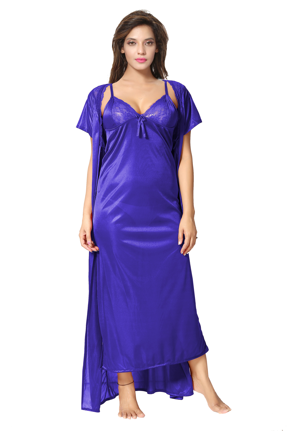 Buy Be You Blue Solid Women Nighty With Robe 2 Pieces Nighty Online ₹509 From Shopclues