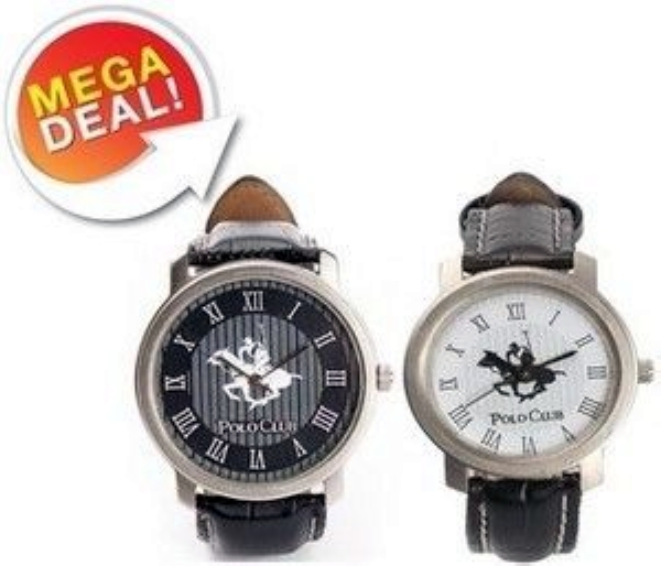 Polo Club Watch Set Of 2 Black White Round Watch