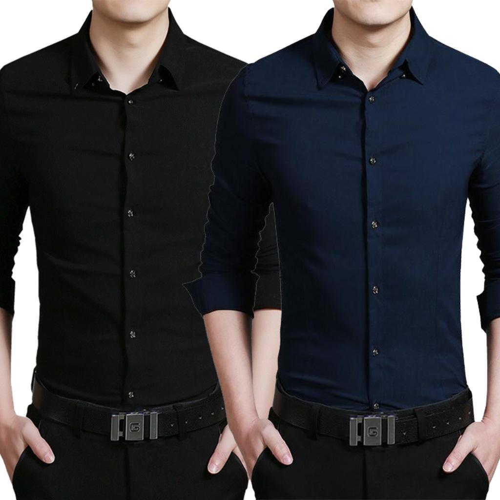 Buy US Pepper Black Nevy Casual Cotton Shirt (Pack of 2) Online @ ₹739 ...