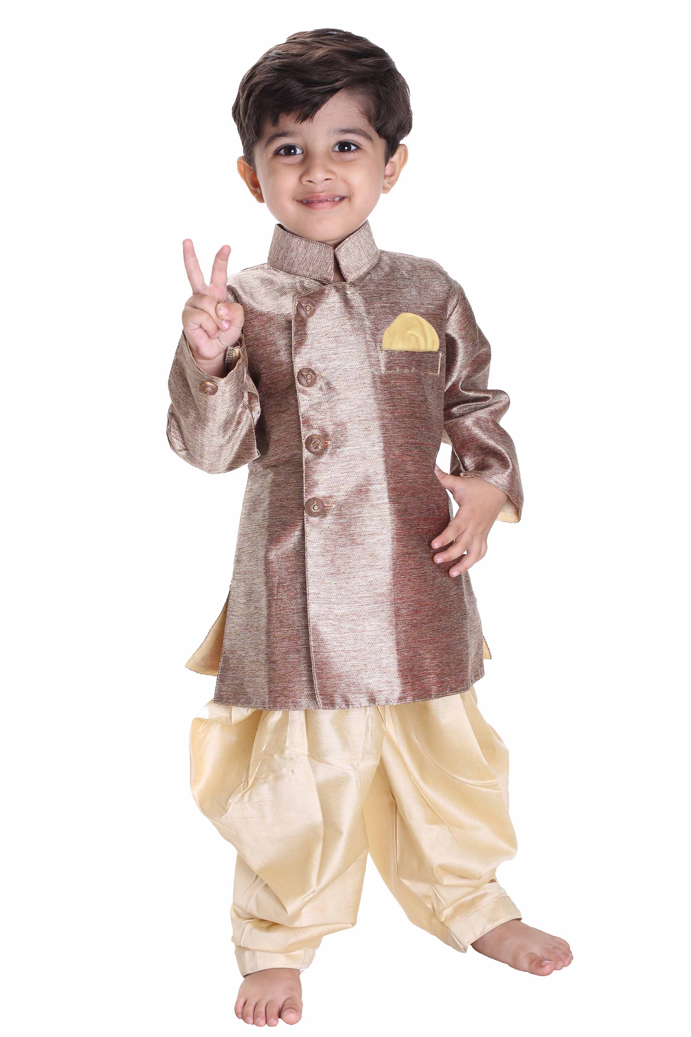 Buy Darsh Creation Boys' Gold Cotton Blend Sherwani Style Kurta Set ...
