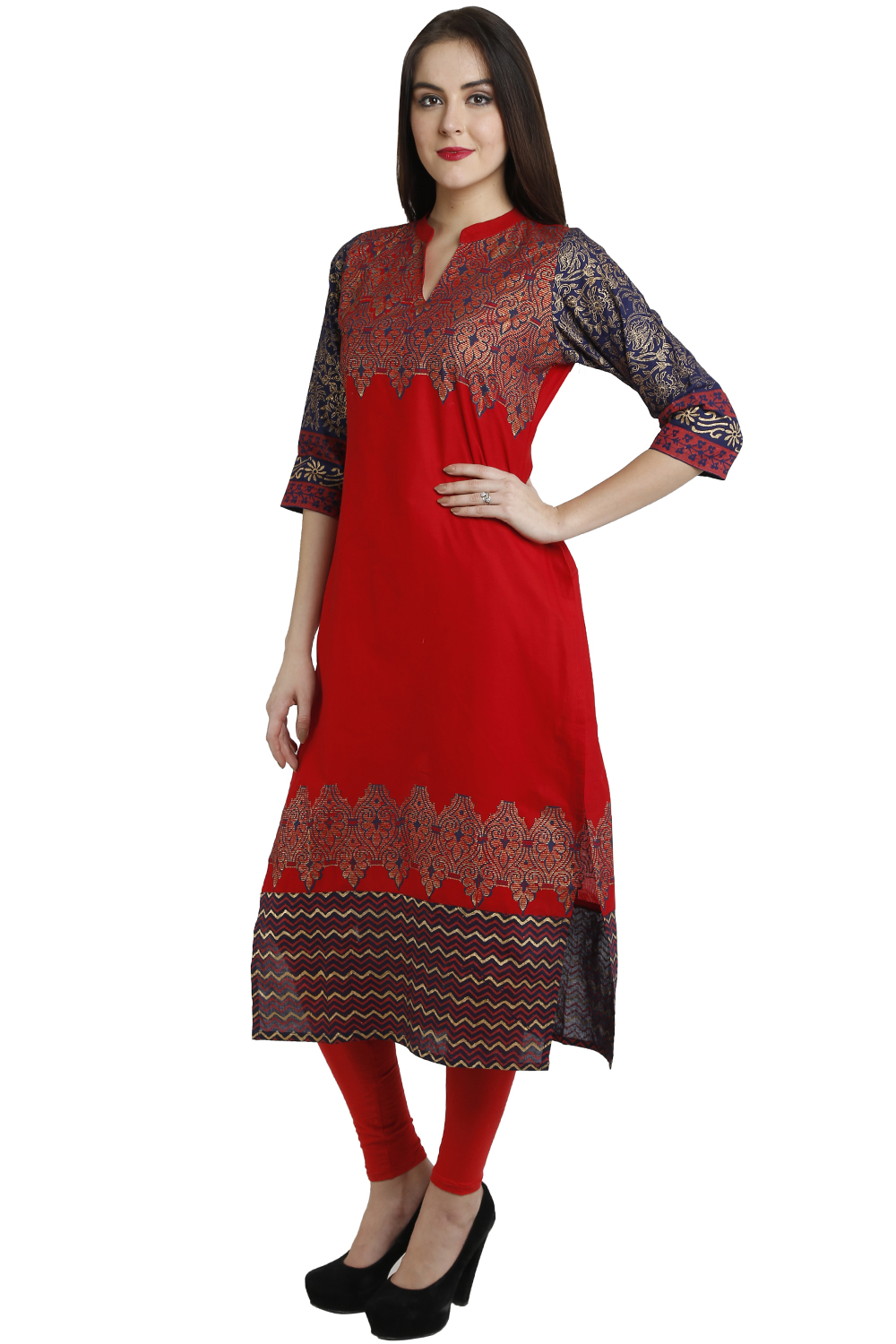 Buy Varkha Fashion Women's Red Block Print Cotton Stitched Kurti Online ...
