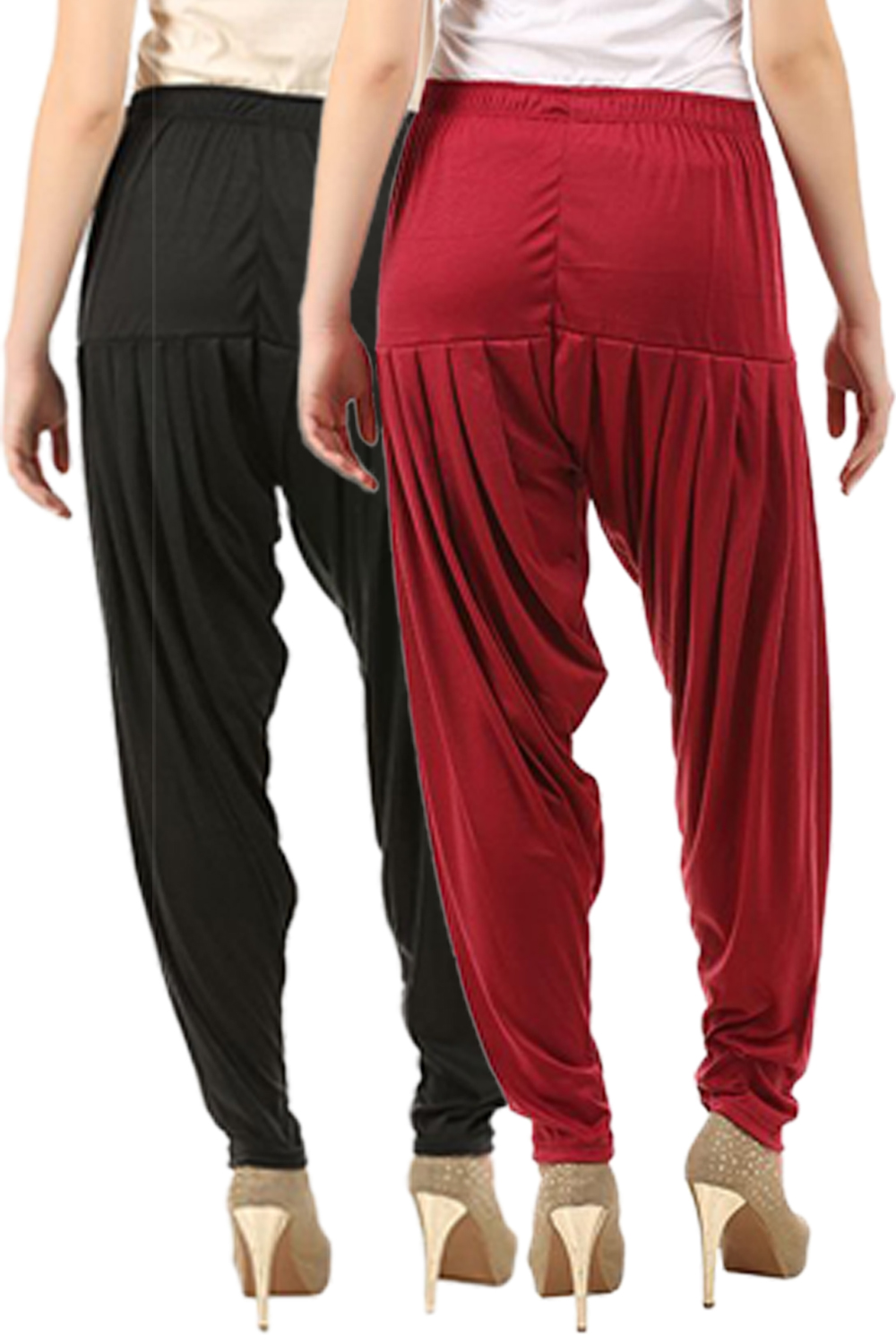 Amfyn Women's Casual Cotton Cambric Solid Elastic Waist Patiala Harem Pants (Maroon) main image 1
