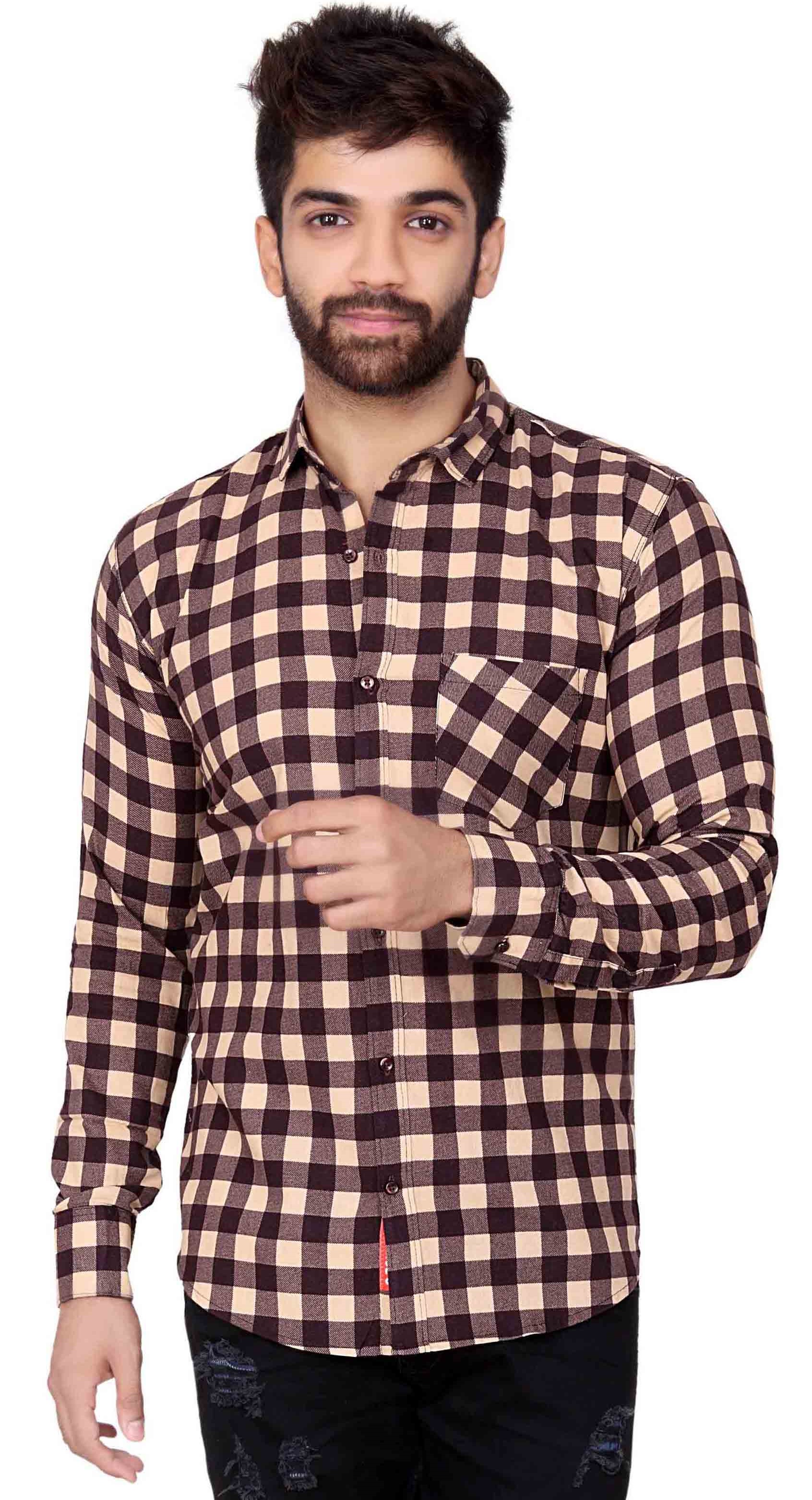 Jugend Brown block checkered Cotton slim fit Casual shirt for men