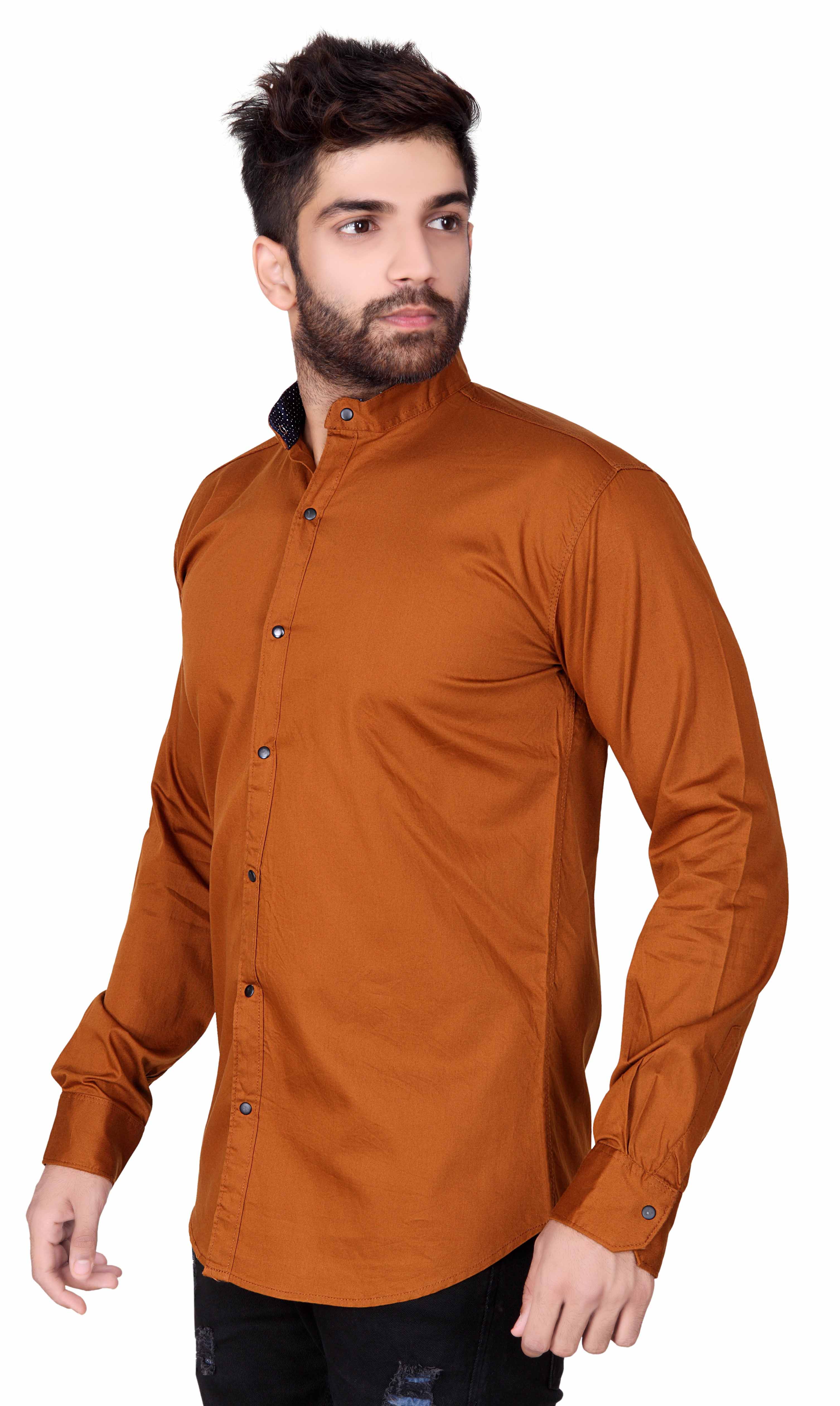 Rust Men'S Cotton Solid Mandarin Collar Formal Shirts