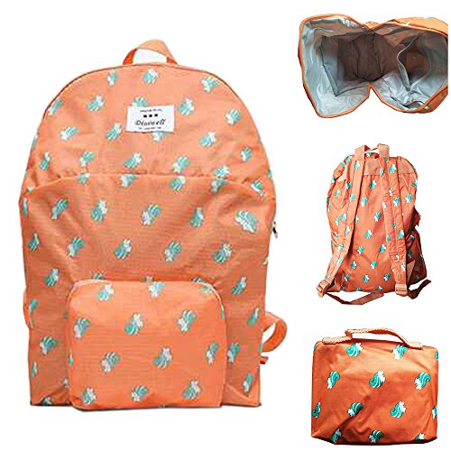 Mosh Orange Green Print Foldable Light Weight And Water Proof Washable Backpack For School Collage or Travel.