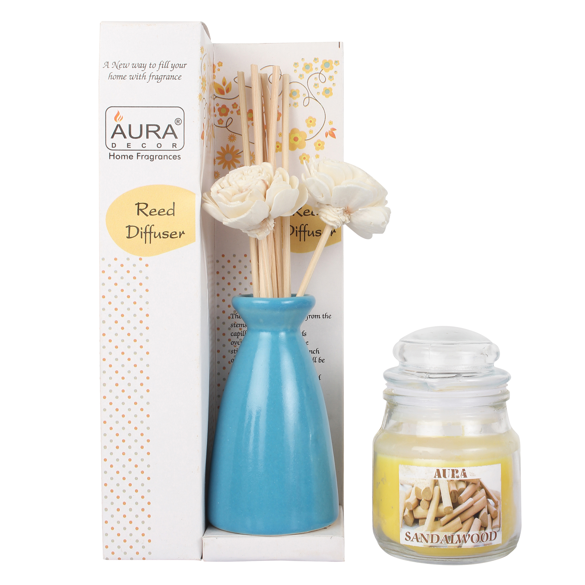 Buy Aura Decor Reed Diffuser Standard size and Jar Candle(Sandalwood