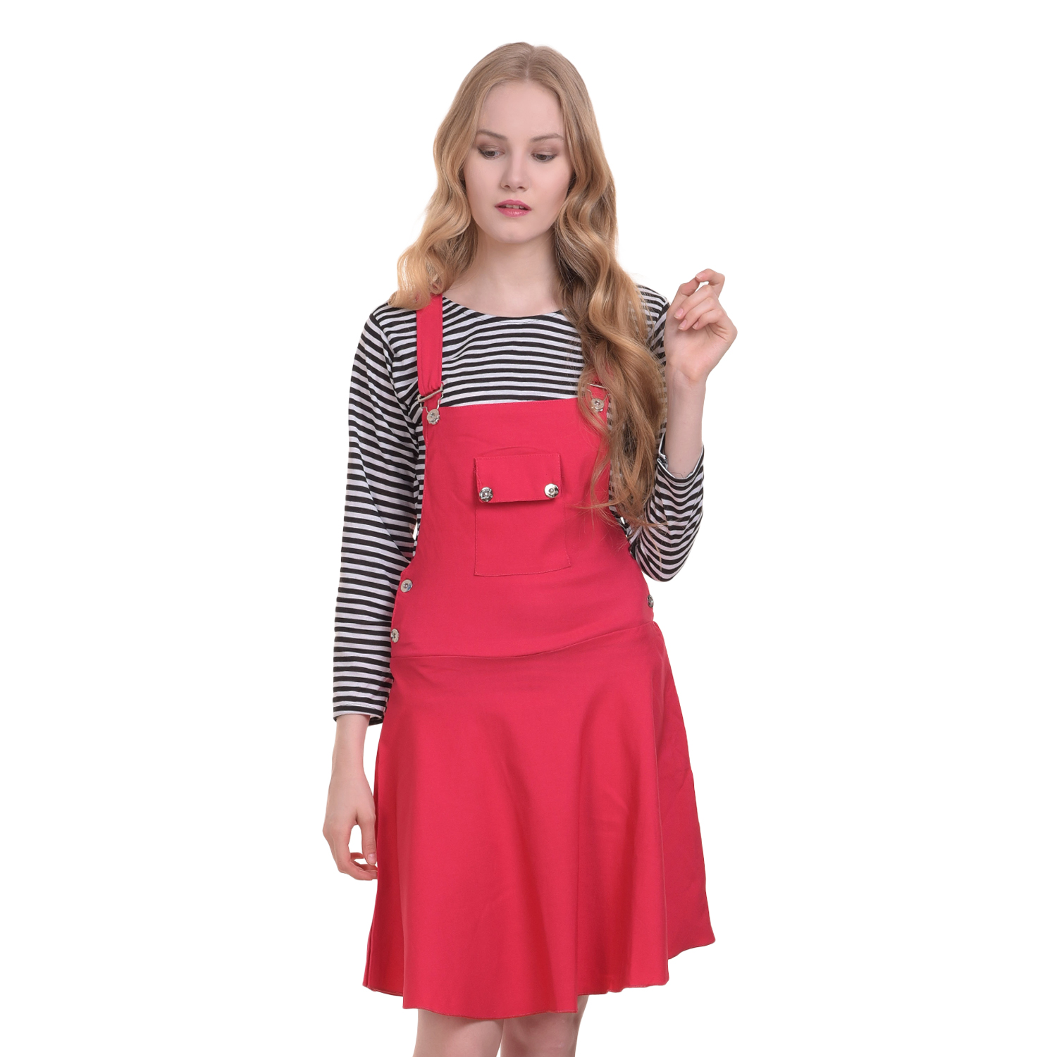 Buy BuyNewTrend Cotton Lycra Pink Dungaree Skirt with Top For Women ...