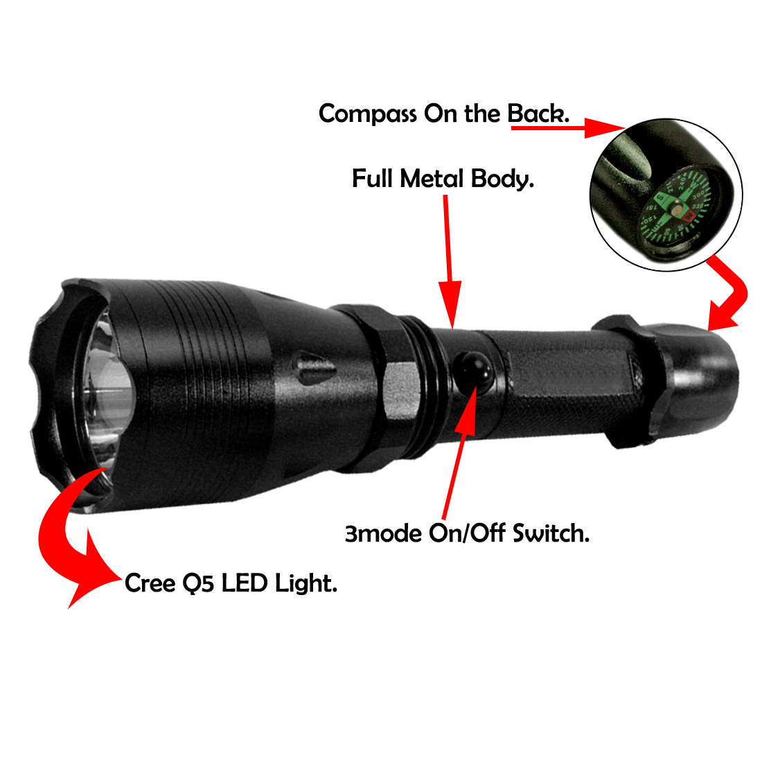 Buy 800 Meter Long Beam 3 Mode Rechargeable Waterproof Metal LED ...