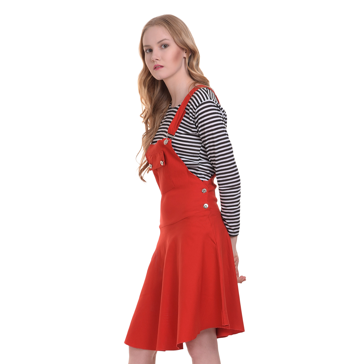 Buy BuyNewTrend Cotton Lycra Red Dungaree Skirt with Top For Women ...