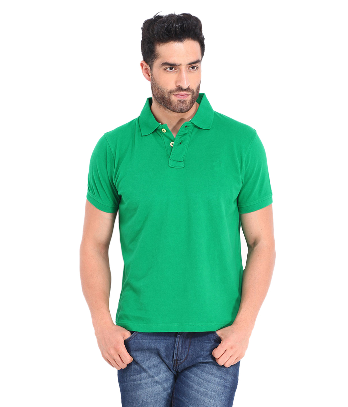 Buy Ketex Green Plain Cotton Blend Polo Collar T-Shirt For Men Online ...