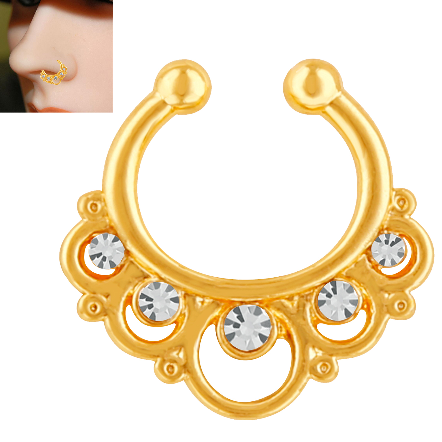 Buy Mahi Gold Plated Gleaming Crystals Nose Ring For Girls And Women
