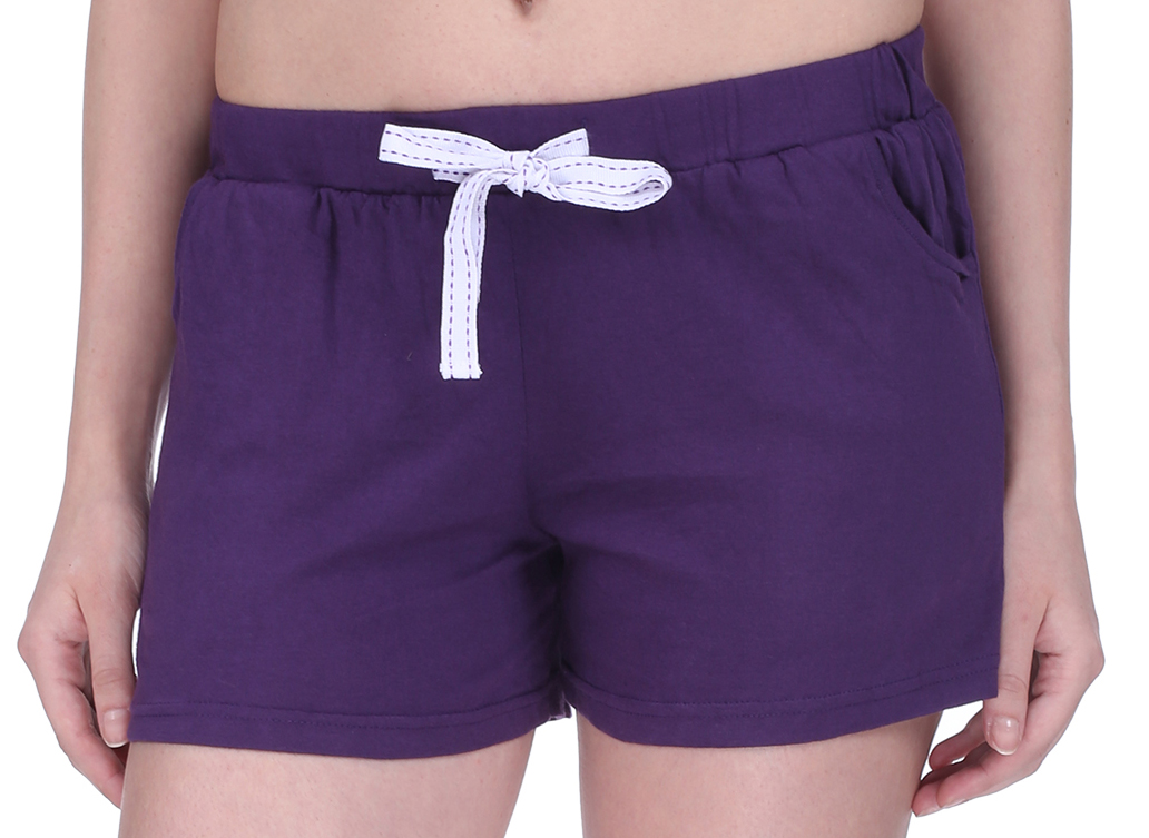 Buy Women Cotton Night Shorts in available Purple Color Plain Casual ...