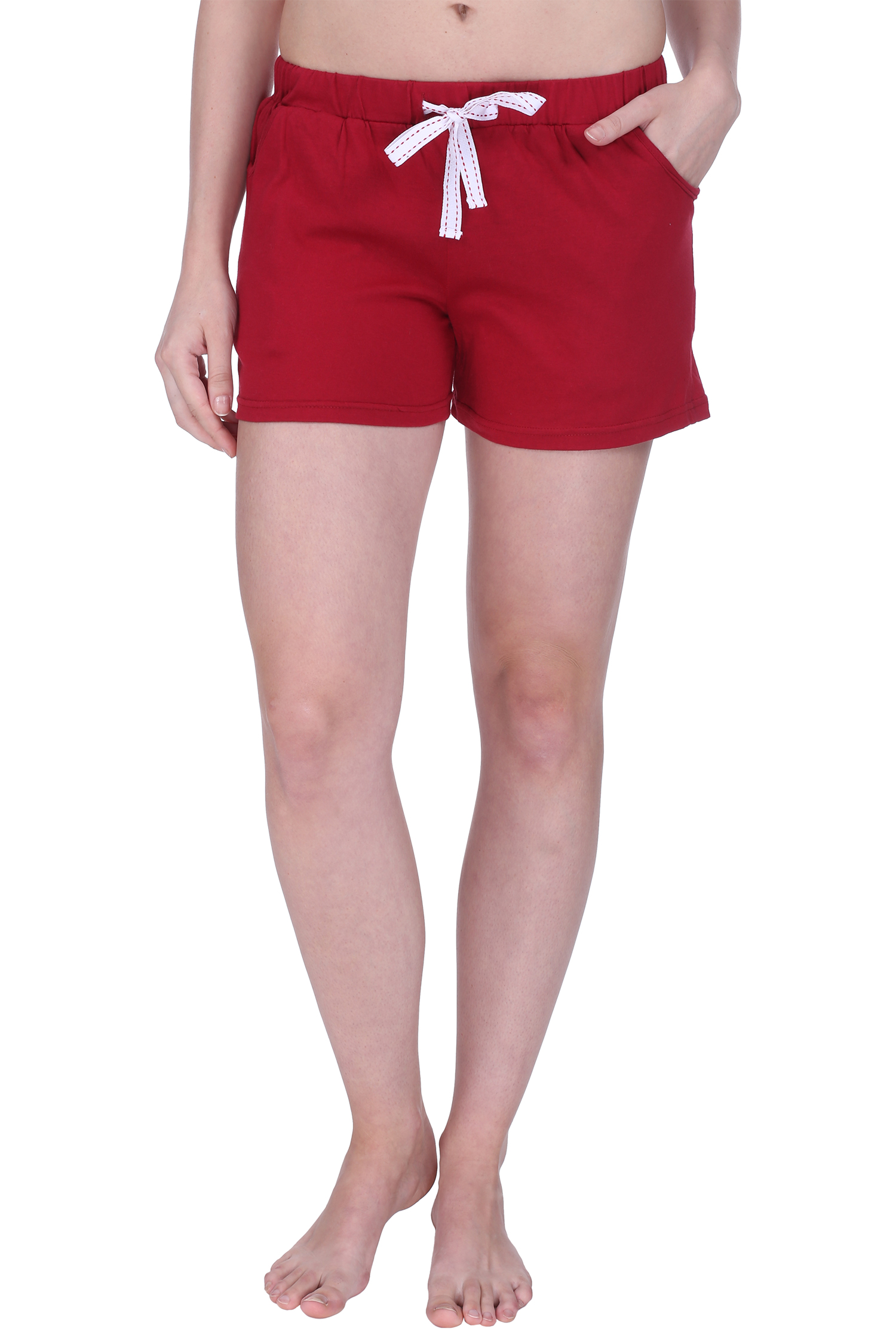 Buy Women Cotton Night Shorts in available Maroon Color Plain Casual ...