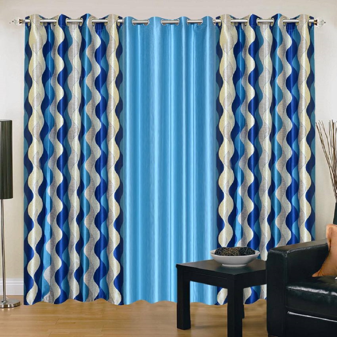 Buy Cloud India 9 Ft Long Door Supremo Curtains Set Of 3 Piece Polyster ...