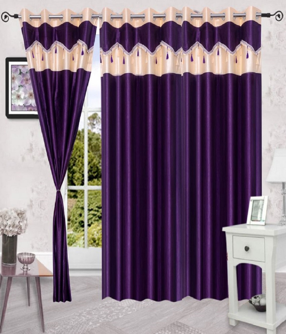 Buy Cloud India 9 Ft Long Door Crush Less Curtains Set of 3 Polyster ...