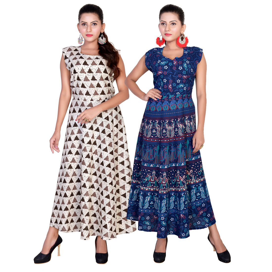 Buy Eagle Eye Outfitters Women's Long Dress Jaipuri Face Print Cotton ...