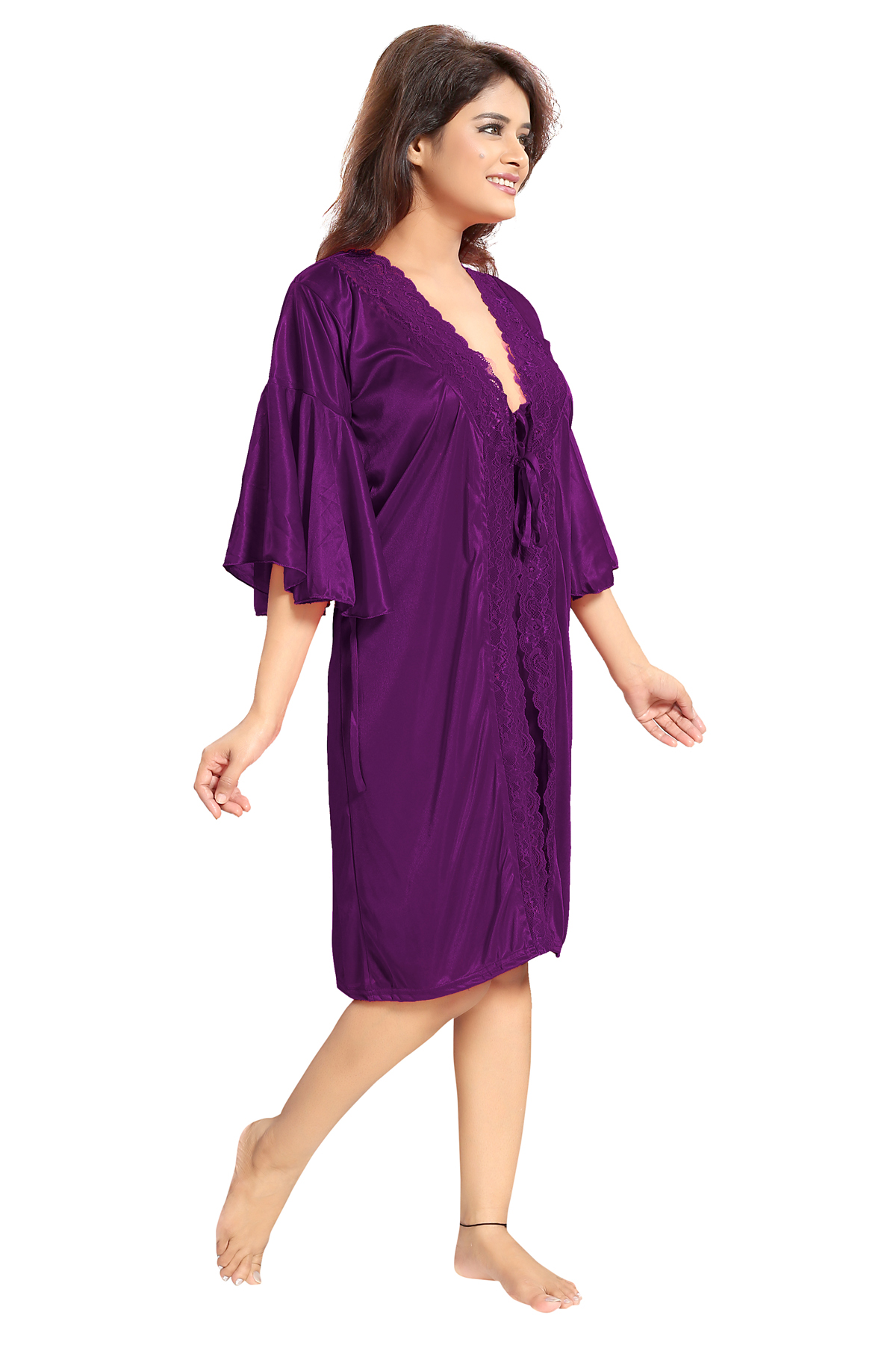 Buy Be You Purple Satin Women Nighty with Robe Online @ ₹799 from ShopClues