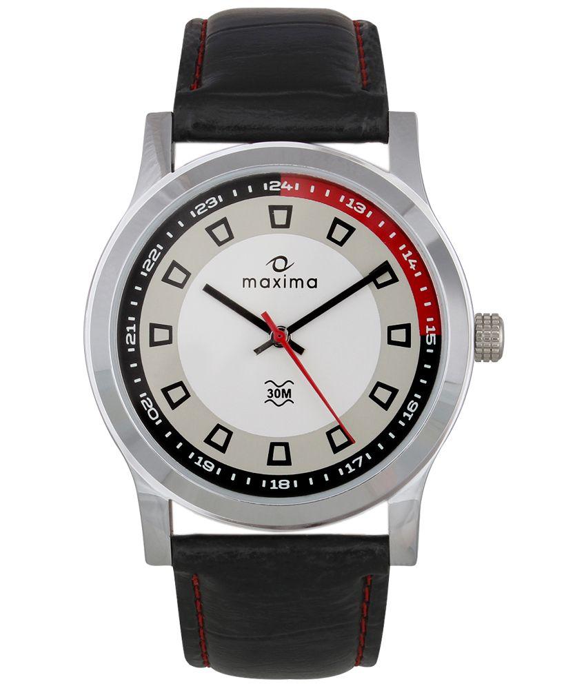 Buy Maxima Round Red & Black Dial Leather Analog Automatic Casual Watch ...