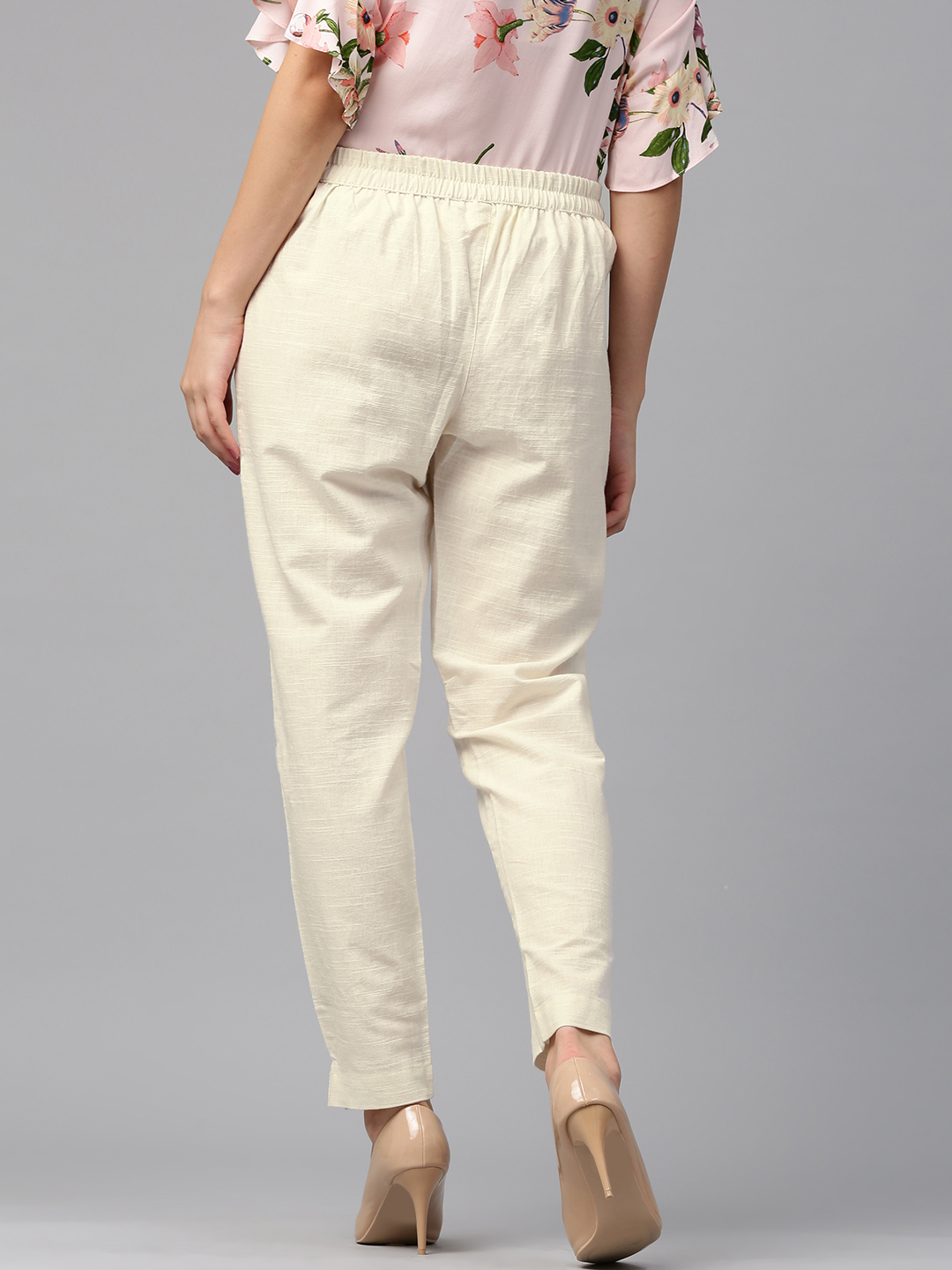 Buy EverDiva White Cotton fabric signature pants for formal/ casual ...