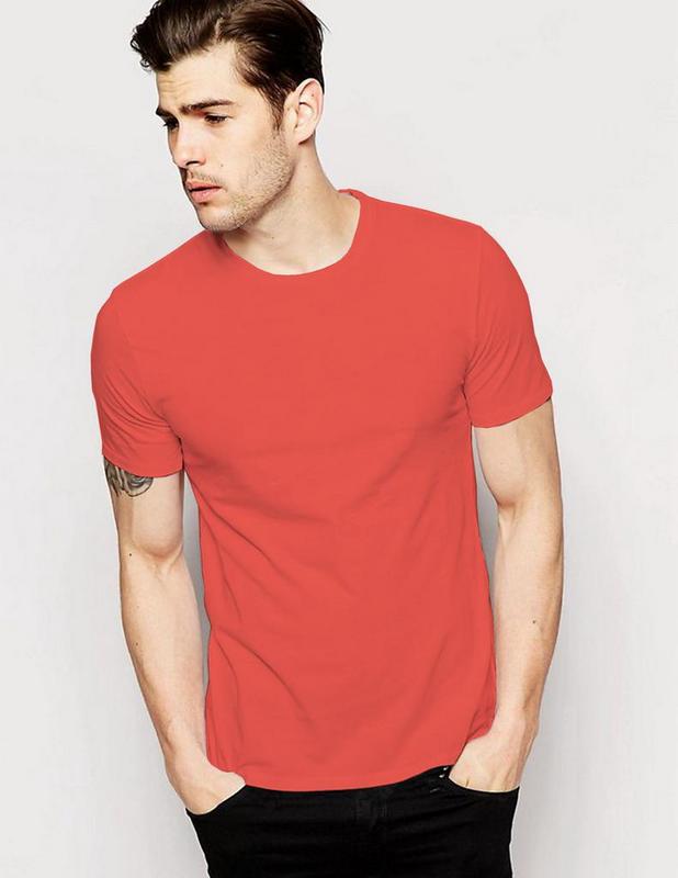 Buy Solid Tomato Red Color Plain T-shirt Bio-wash Round Neck Premium Quality 100% Cotton Online 