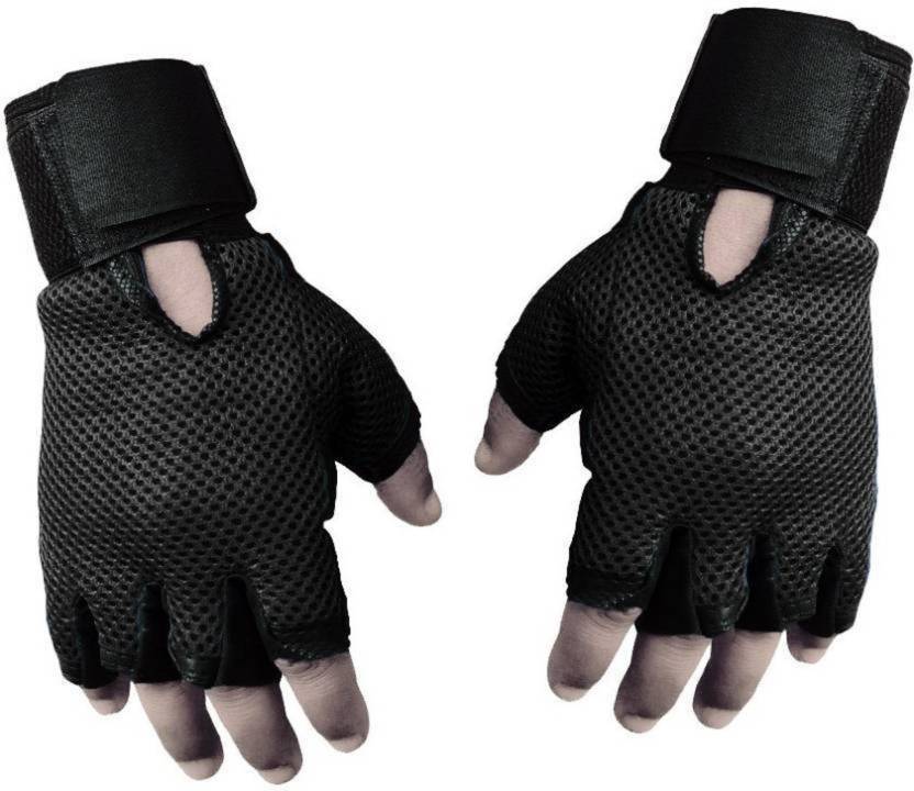 JMO27Deals HEAVY LEATHER PADDING Gym Fitness Gloves Free Size, Black