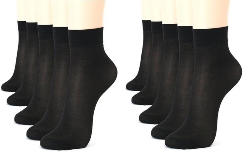Buy Pack of 10 Black Ultra-Thin Transparent Nylon Special Socks ...