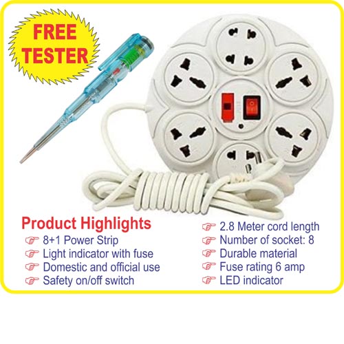 Buy HGI Extension Board / Cord / Power Strip / Surge Protector 8+1