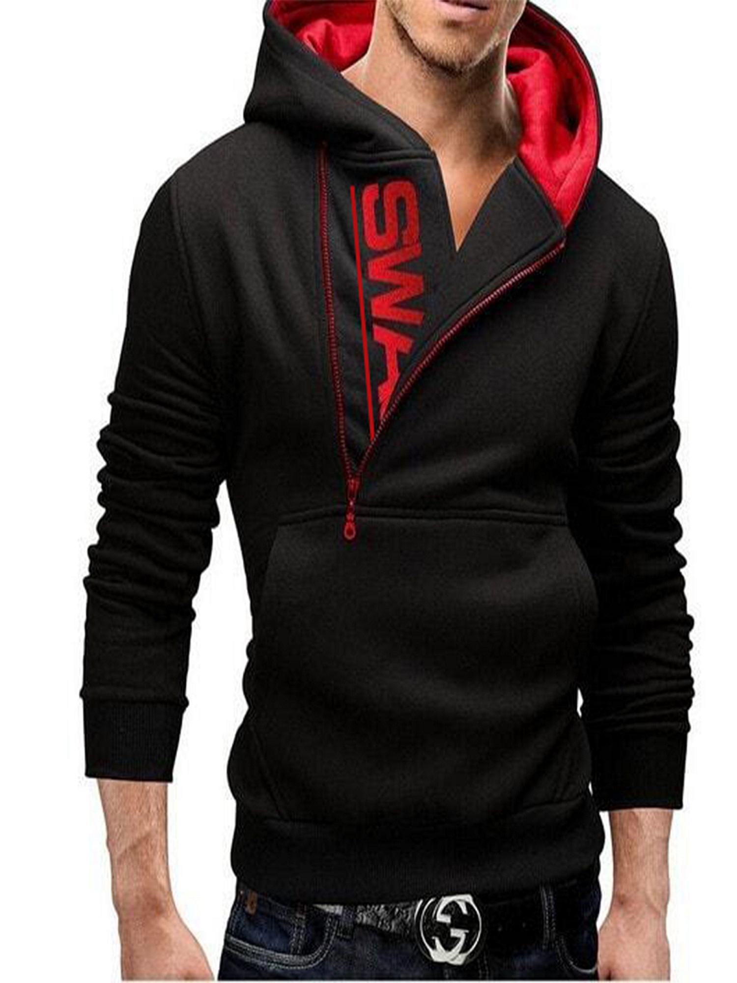 Buy Aarmy Fit Men Half Zipper Hooded Black Sweatshirt Online @ ₹699 ...