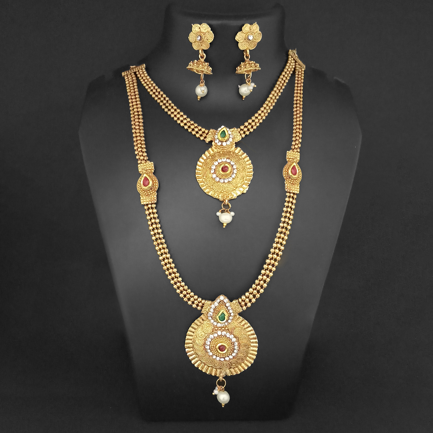 Buy JewelMaze Gold Plated Austrian Stone Double Necklace Set-1109839 ...