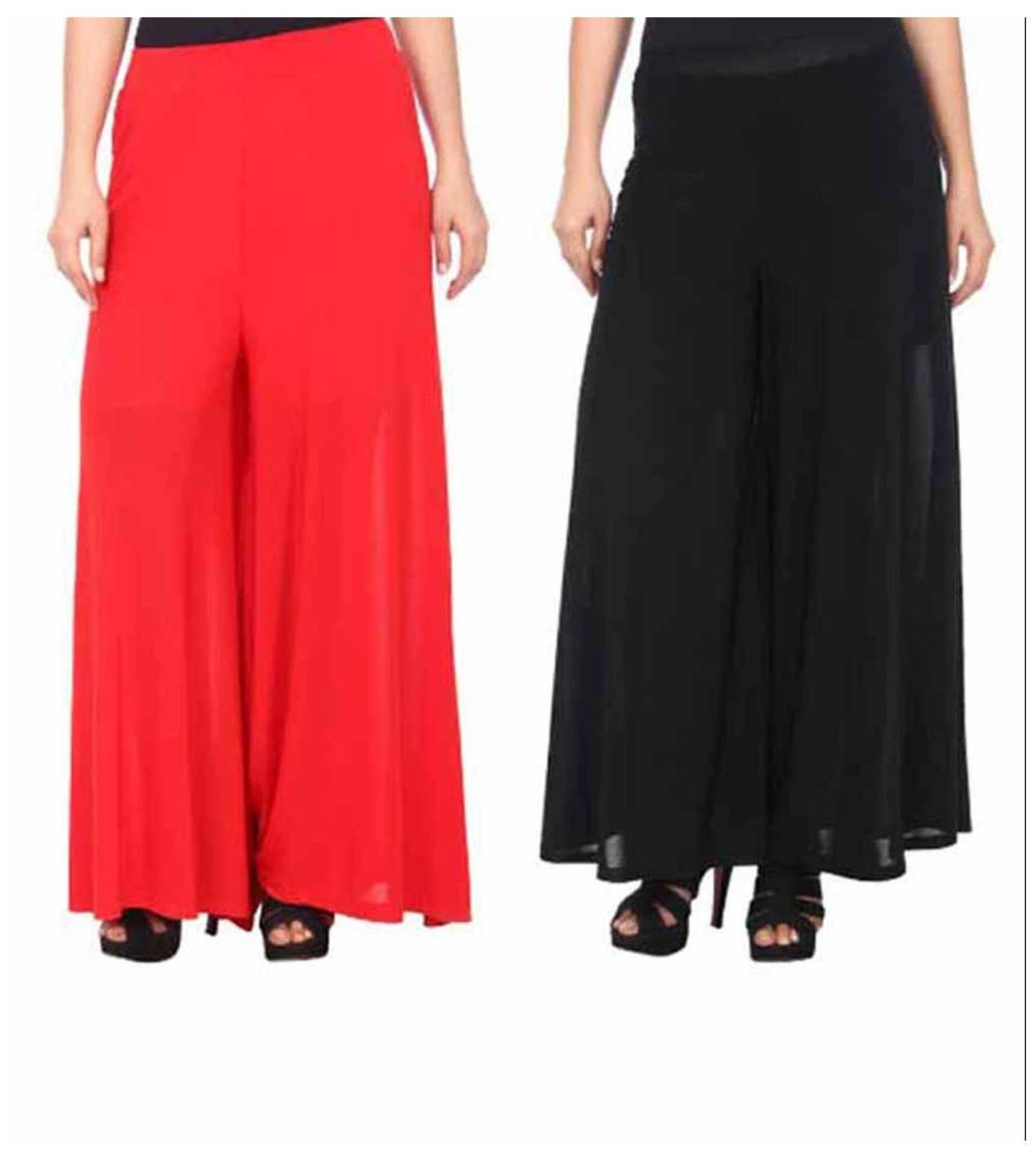 Buy Combo of 2 Plain Cotton Lycra Palazzo ( Red and Black) Online ...