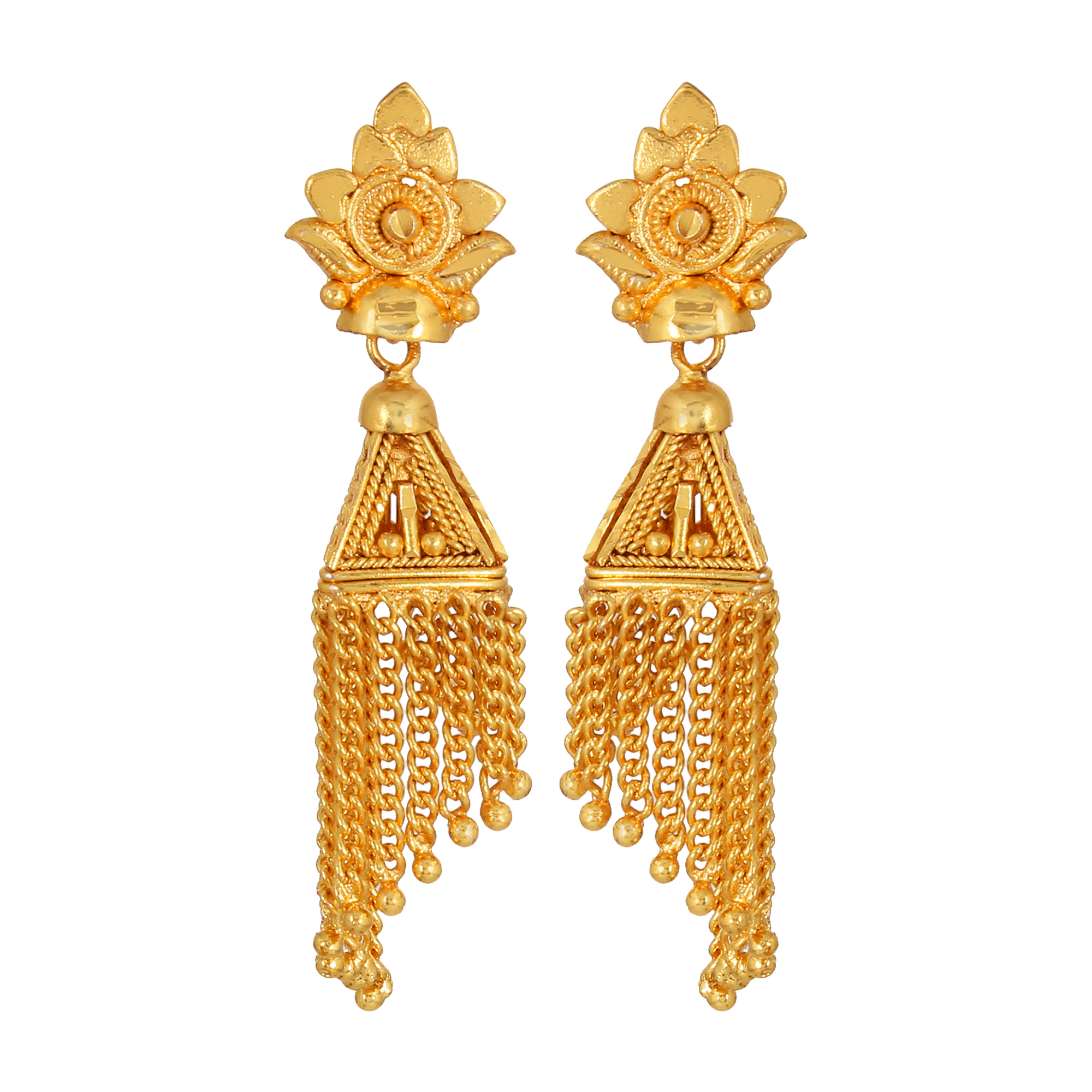 GoldNera Gold Plated Gold Alloy Jhumkis With Hanging Chain For Girls/Women