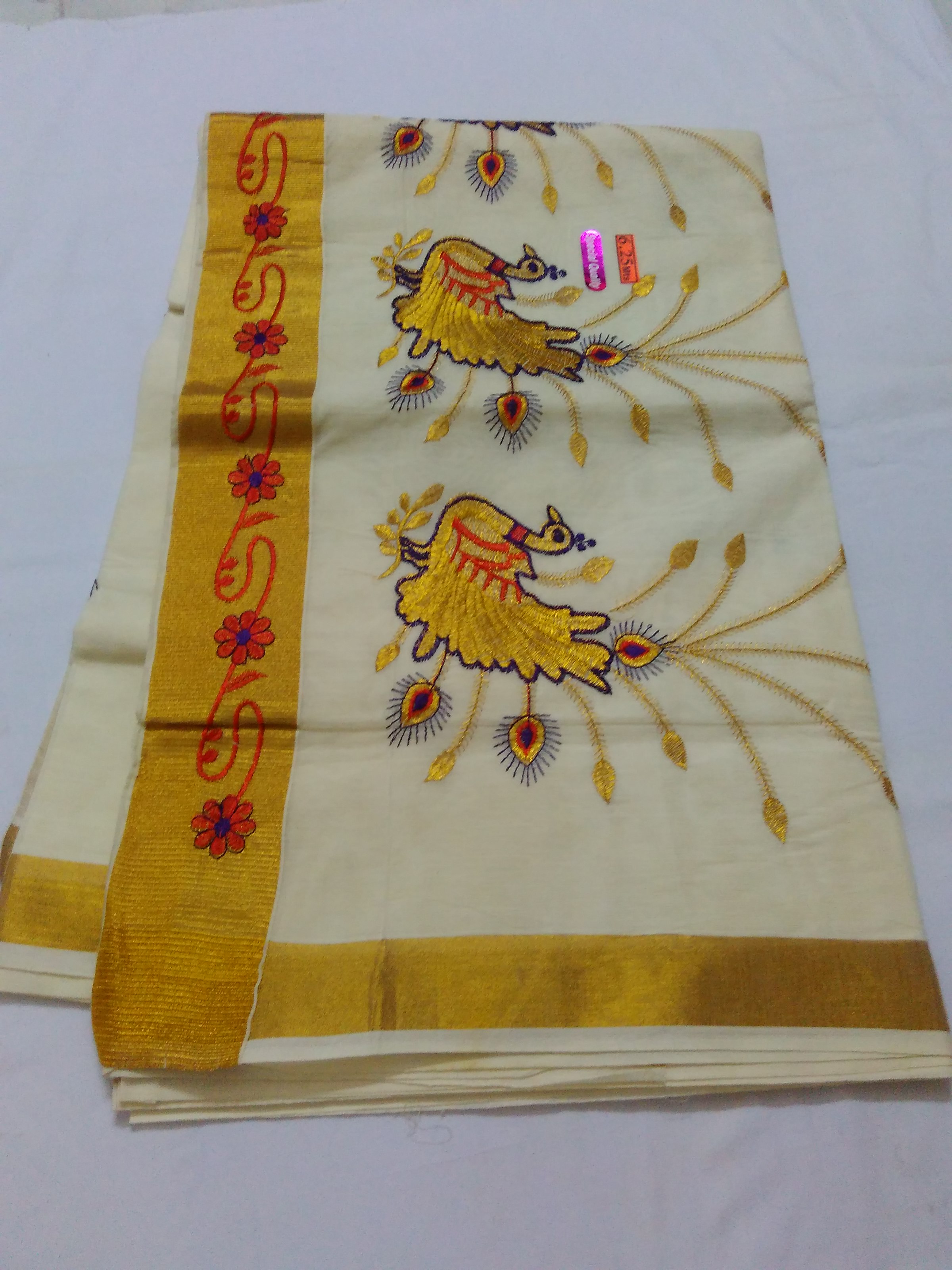 Buy Kerala Cotton Saree Zari Work Pallu W/B Saree Handloom 100 Pure ...