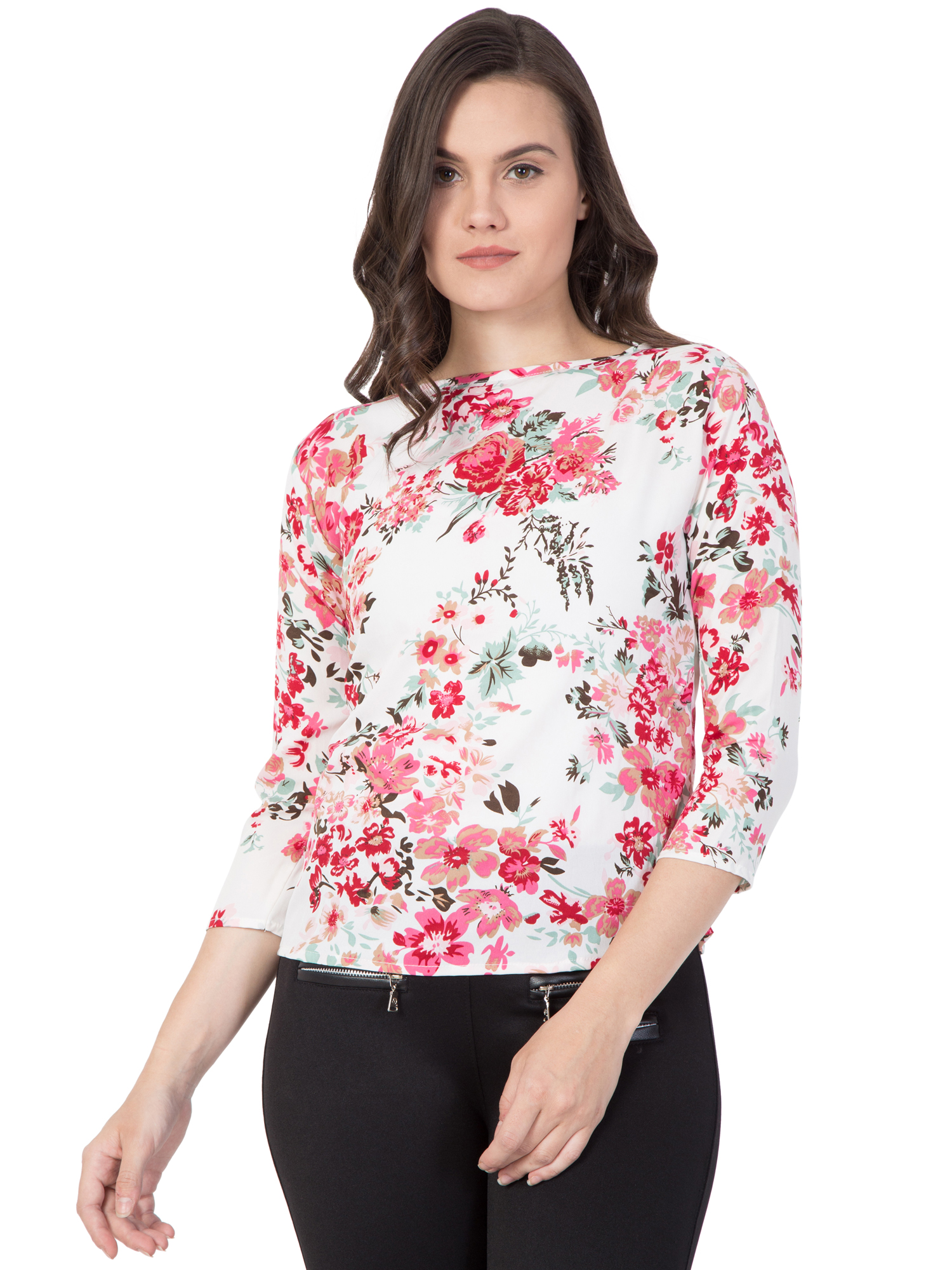 DELUX LOOK Women's Crepe White printed top